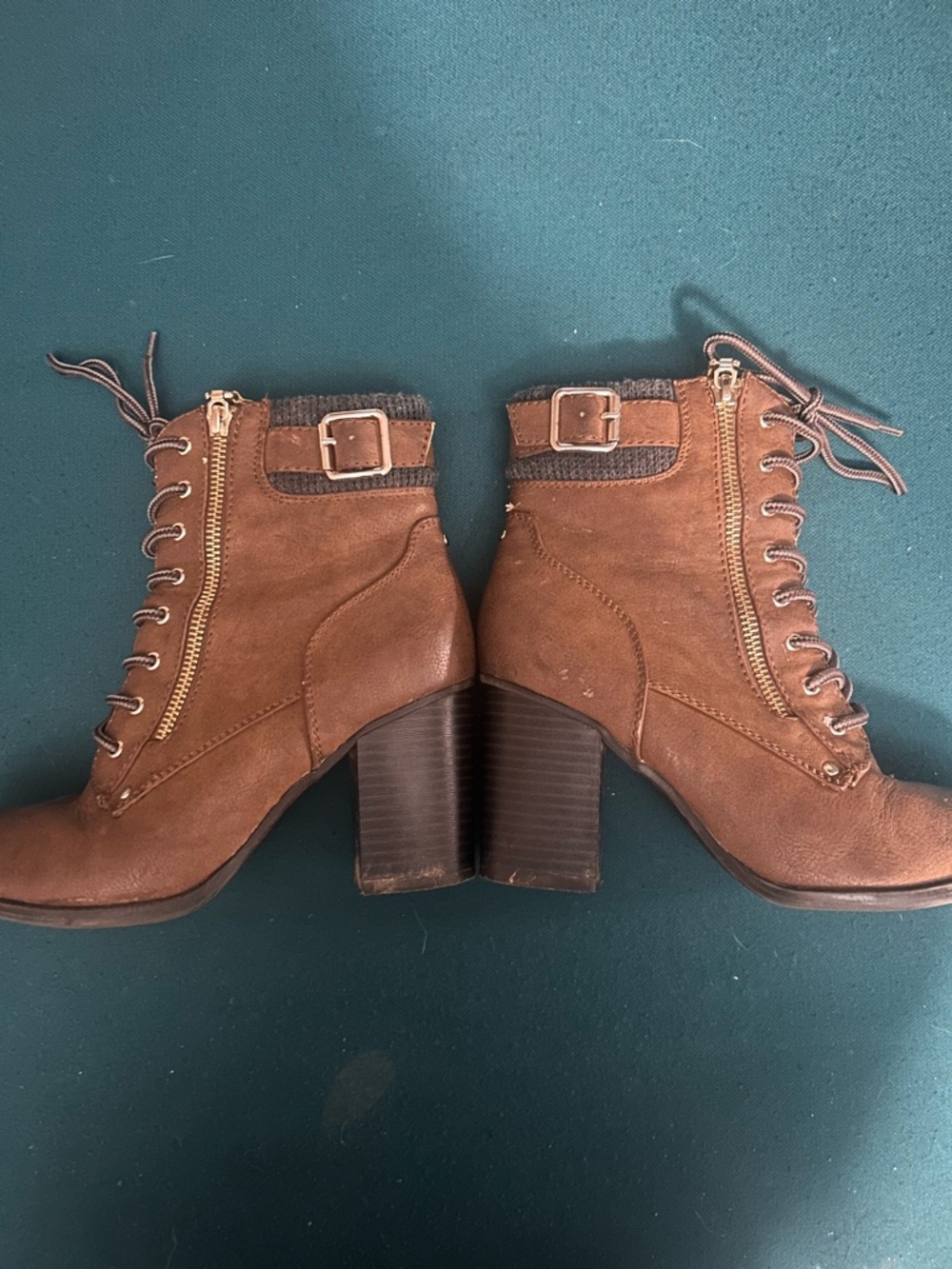 Call It Spring Brown Lace-Up Block Heel Ankle Boots